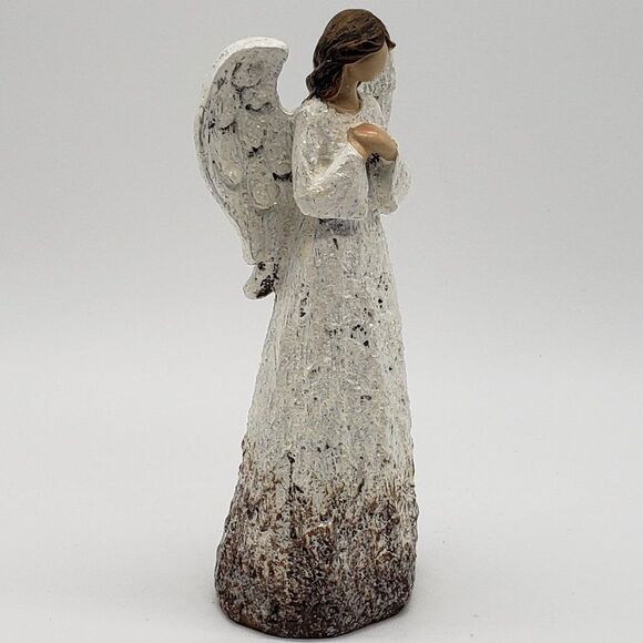 White Distressed Textured Finish Glitter Resin Faceless Winged Angel Figurine - Picture 5 of 13